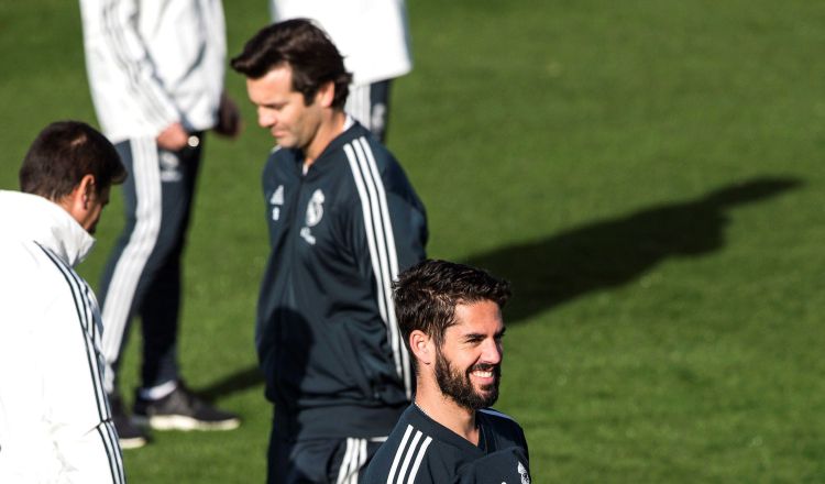 Solari e Isco en una práctica. /Foto EFE