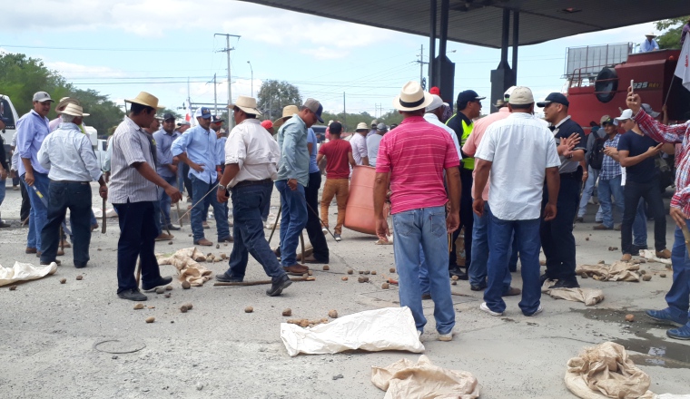 Los productores derramaron sus productos en la carretera.