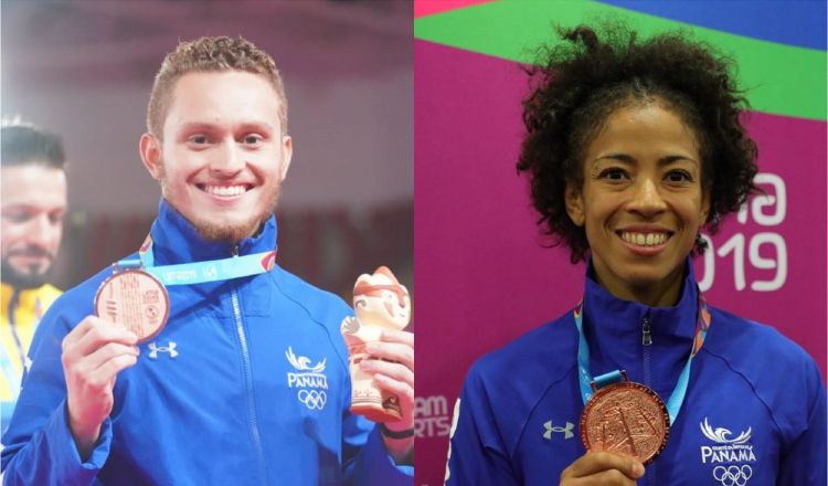 Héctor Cención y Miryam Roper muestran las medallas de bronce que ganaron en Lima. Foto @COlimpicoPanama