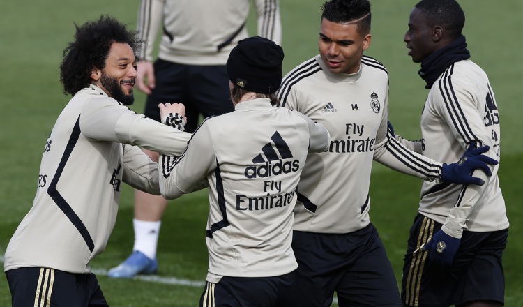 Marcelo en los entrenamientos de Real Madrid. Foto:AP
