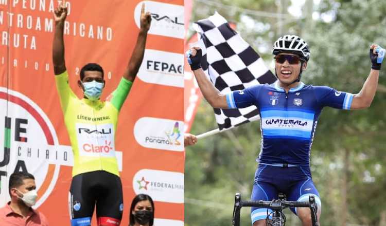 Christofer Jurado, líder de la Vuelta a Chiriquí con la camiseta amarilla y el guatemalteco Alfredo Ajpacaja ganador de la etapa de ayer. Foto:Fepaci