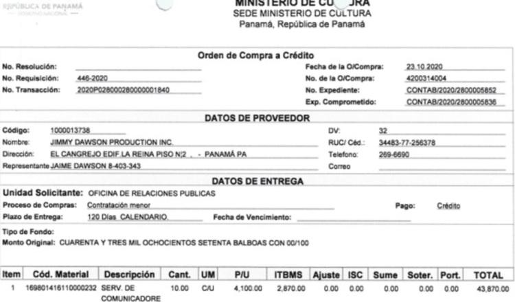 Orden de compra que ha motivado una auditoría e investigación. Internet