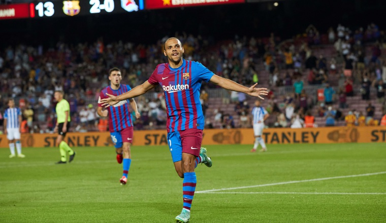 Martín Braithwaite celebra su segundo gol con Barcelona. Foto:EFE