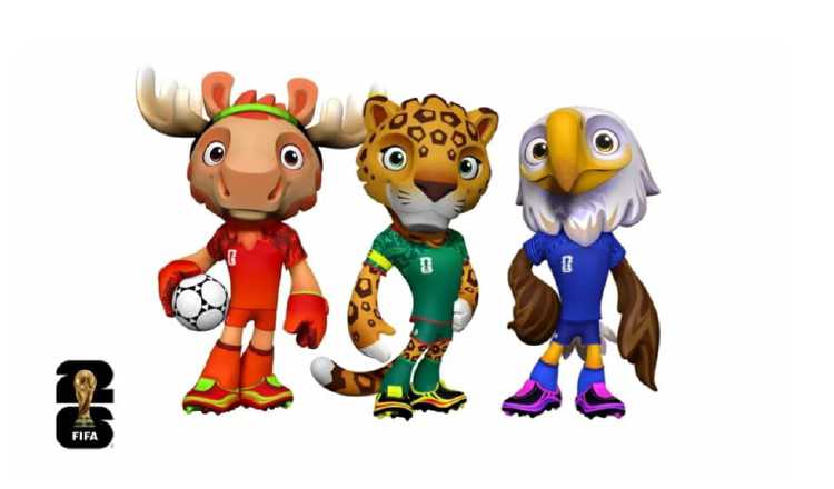 Mascotas del Mundial 2026 de izquierda a derecha: Maple, el alce canadiense; Zayu, el jaguar mexicano, y Clutch, el águila americana. Foto: ERFE