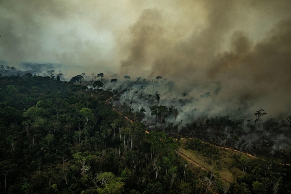 Los Bomberos del Estado amazónico de Pará, combatiendo un incendio en la región de Santarém (Pará). La tensión internacional desatada por los incendios en la Amazonía, región que concentra cerca del 15% de la agropecuaria brasileña, deja en el aire la aprobación del acuerdo entre la UE y el Mercosur y abre dudas sobre el futuro de las exportaciones del país por el temor de algunos sectores a un boicot. FOTO/EFE