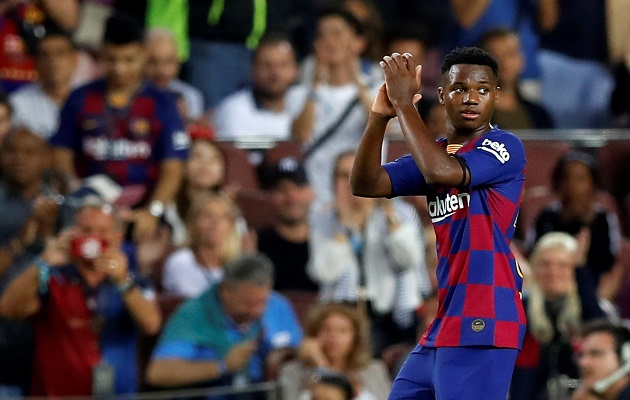 Ansu Fati durante el partido del Barcelona. Foto:EFE