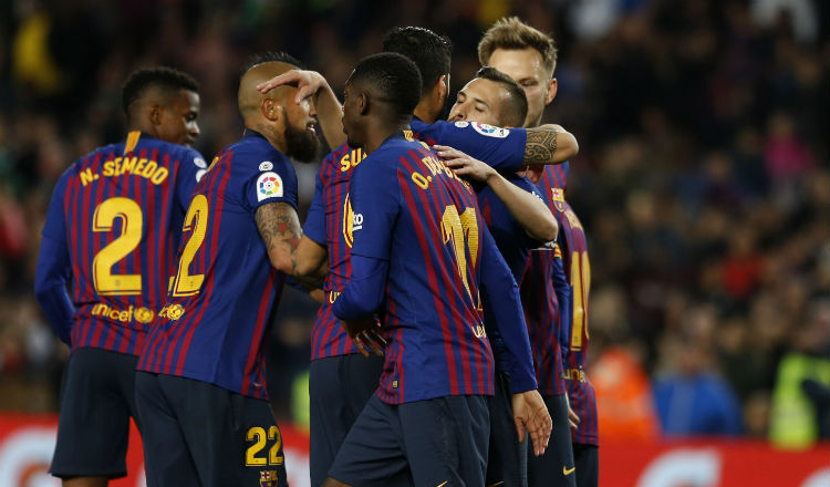 Jugadores del Barcelona festejan. Foto:AP