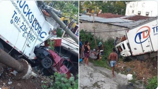 Camión perdió el control, chocó contra siete autos y una casa; hay tres heridos. Foto: Redes sociales.