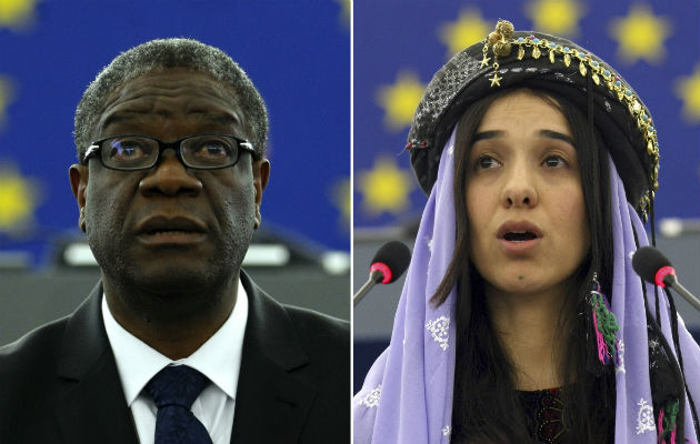 Denis Mukwege y la iraquí Nadia Murad. AP 