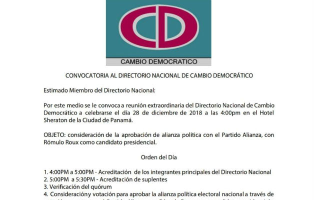 Convocan al directorio de Cambio Democrático.