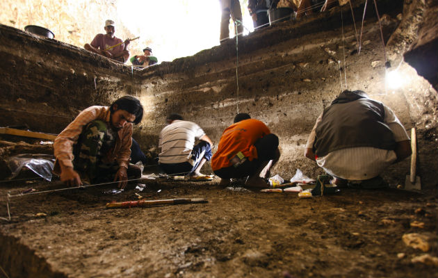 Secuencia estratológica de la cueva Liang Bua hace unos 50,000 años. Foto/AP