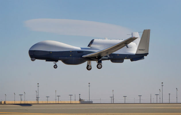 Vista de un dron MQ-4C de la Fuerza Aérea de EE.UU. Foto: EFE.