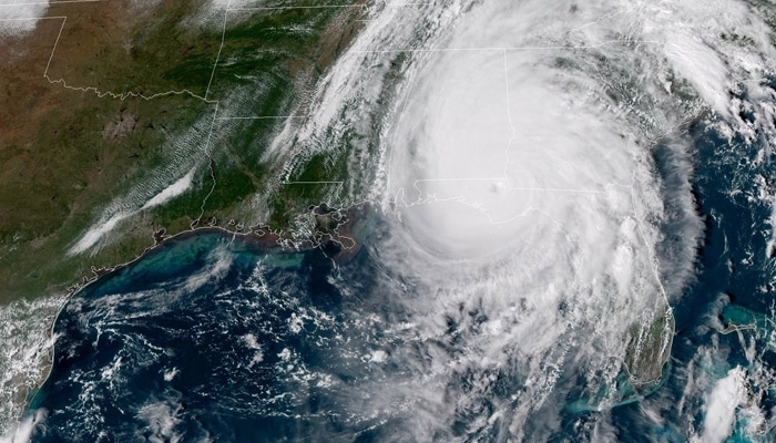 El satélite Geo-Color que muestra el ojo del huracán Michael, de categoría 4, mientras se adentra en Florida momentos después de tocar tierra cerca de Mexico Beach, en el noroeste de Florida. FOTO/EFE