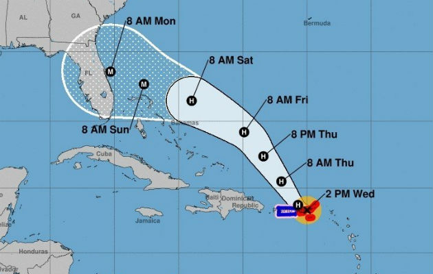 Ruta estimada de 5 días del huracán Dorian durante su paso por el Caribe hacia EE.UU. Foto:EFE 