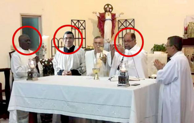 Los sacerdotes Rogelio Topin, Orlando Rivera y Karl Madrid involucrados en supuesto escándalo sexual. Foto/Redes Sociales