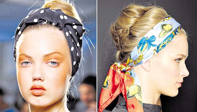 Con bolas u otro estampado contemporáneo y cabello recogido. ()