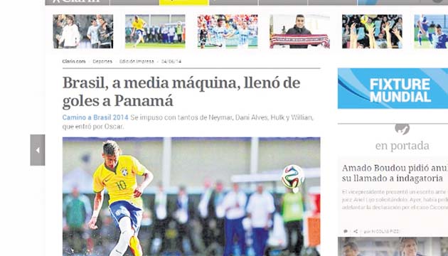Clarín (Argentina). “Útil para darles rodaje a las individualidades y productivo para aceitar el esquema táctico, el partido que Brasil le ganó 4-0 a Panamá resultó insuficiente para evaluar el poderío del anfitrión del Mundial”.