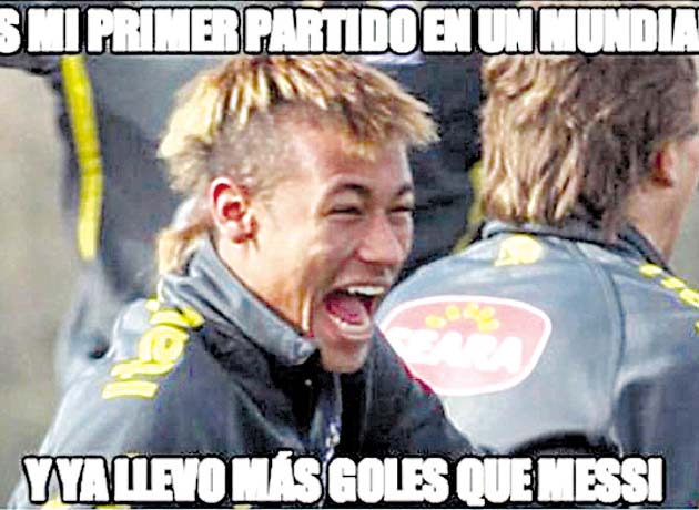 Neymar. Las comparaciones con Messi siempre salen a flote. En esta ocasión los fanáticos ironizaron con los goles que ha convertido Neymar y los que ha hecho Messi en mundiales anteriores.