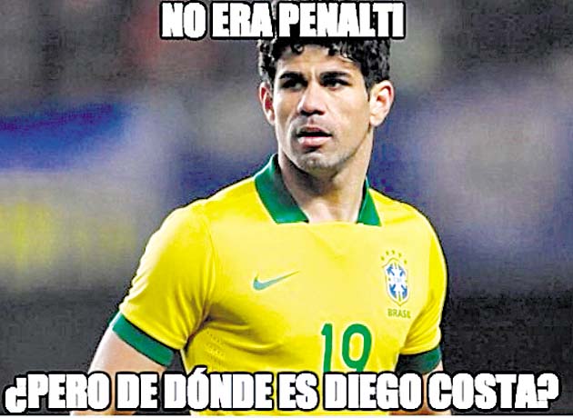Diego Costa. El delantero de origen brasileño decidió enfundarse la camiseta de España, pero a juzgar por la decisión arbitral, parece que a algunos se les olvidó para qué equipo juega.