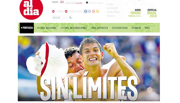 Portada del sitio digital del diario 'Al Día' en la que se menciona que el jugador Cristian Gambio y los demás seleccionados no se ponen un techo para lo que viene.