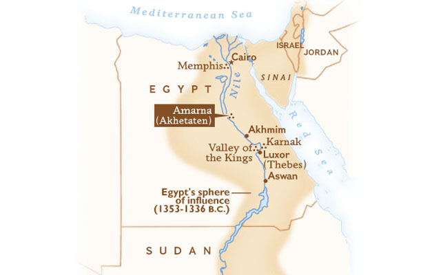 Mapa de Egipto que sitúa a Amarna foto USC