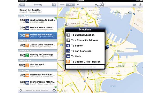 Simplemente envía tus correos electrónicos de confirmación a TripIt, y el servicio automáticamente recopila tu información, incluyendo mapas y direcciones de eventos u hoteles.