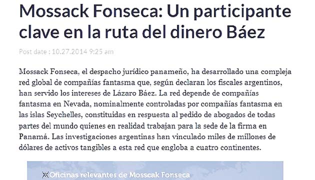 La publicación del medio “online” en inglés Vice ha revelado que varias noticias e investigaciones internacionales apuntan a Mossack Fonseca como uno de los creadores de empresas fantasma de más amplio alcance en el mundo y con nexos de personalidades acusadas en Argentina y otras naciones.