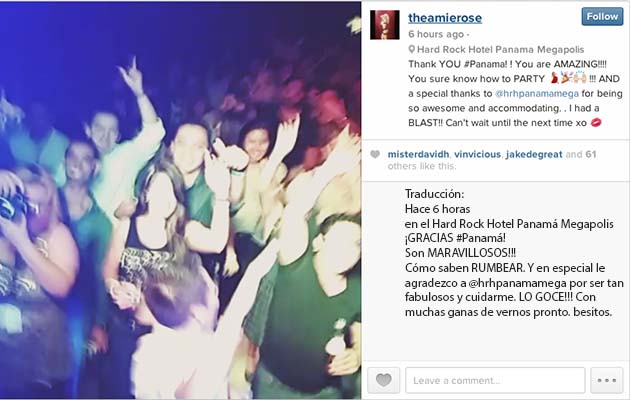 Captura del Instagram de DJ Amie Rose con traducción agregada