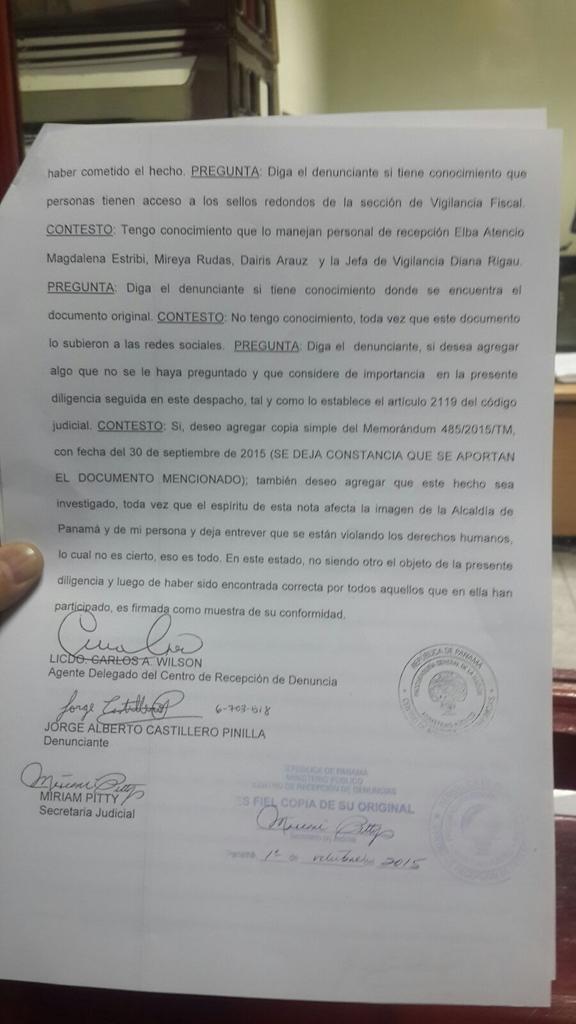 Denuncia presentada en te el Ministerio Público. Denuncia presentada en te el Ministerio Público.