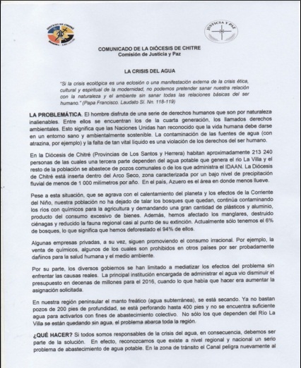 Comunicado de la Diócesisde Chitré (Parte 1). 