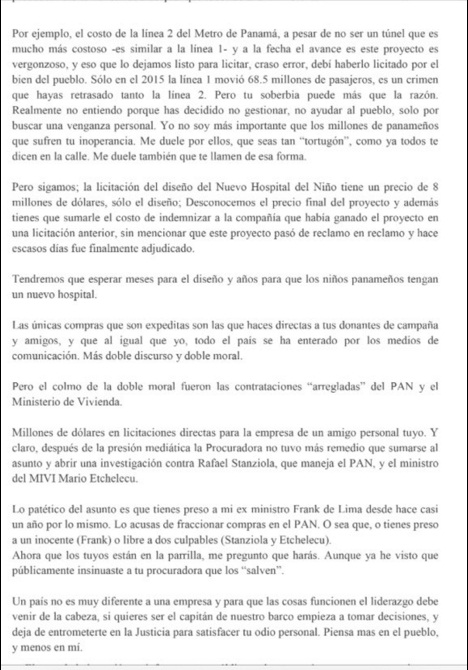 Primera parte de la carta.