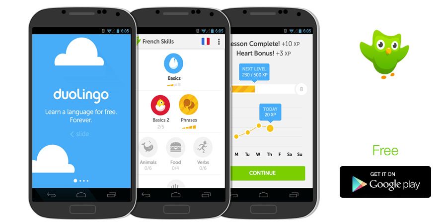 A los estudiantes que desean aprender inglés, francés, alemán, portugués o italiano, Duolingo les puede ayudar a empezar o a reforzar lo aprendido. Esta "app" es una de las más populares para los idiomas, sus lecciones incluyen ejercicios para hablar, escuchar y traducir. Google desarrolla una tecnología que escanea el paisaje de una foto