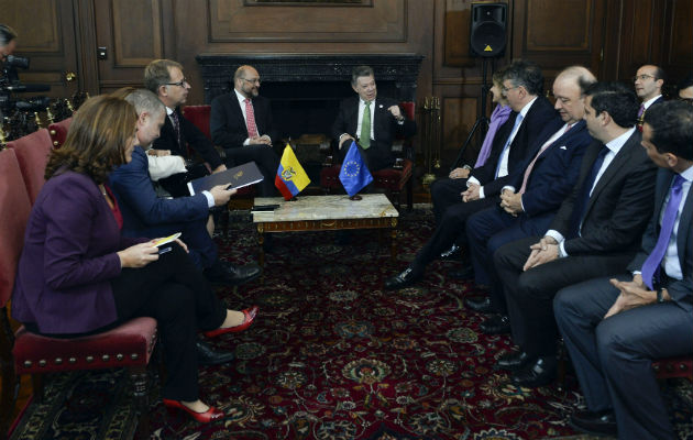 presidente del Parlamento Europeo (PE), el alemán Martin Schulz, reunido con Juan Manuel Santos. FOTO/EFE