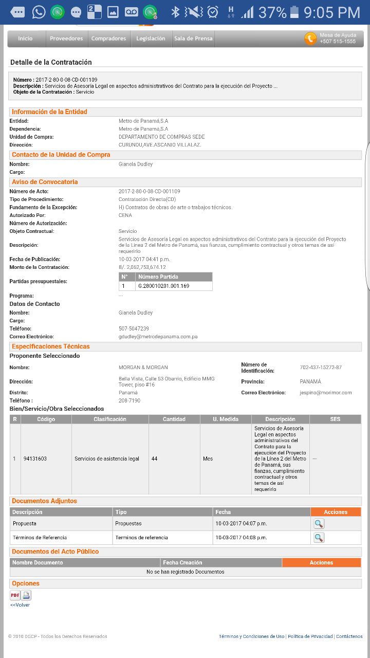 Detalles de la contratación.