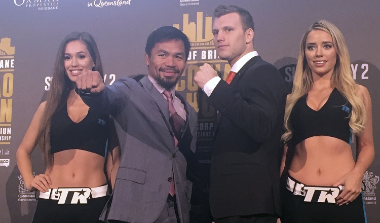 Manny Pacquiao (izq.) y su rival australiano, Jeff Horn. AP
