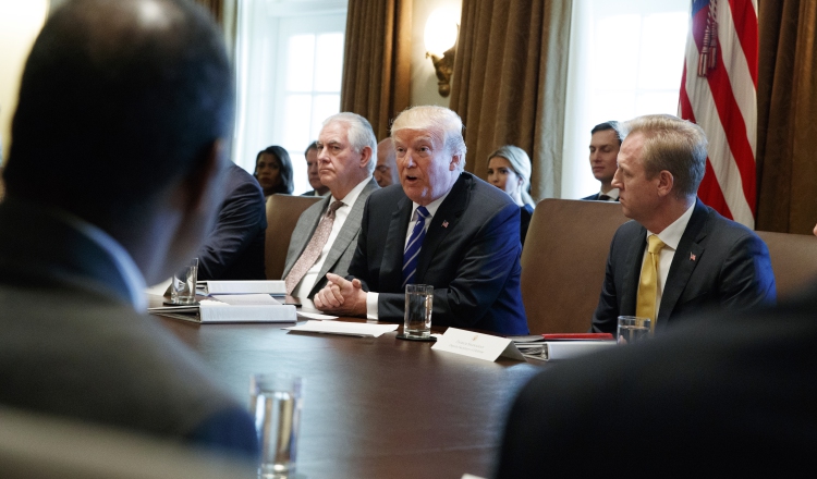 El presidente Donald Trump, reunido con todo lo miembros del gabinete /Foto AP