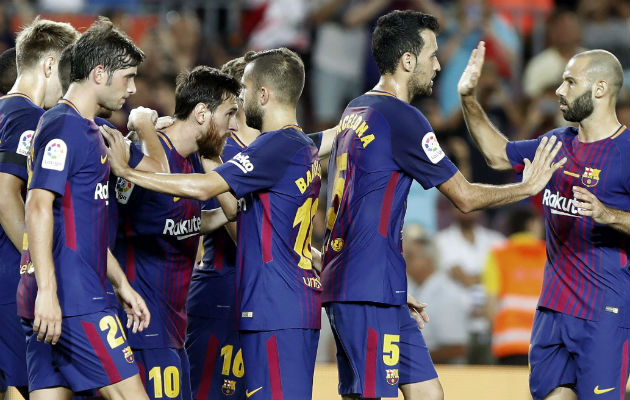 Jugadores del Brcelona. Foto:EFE