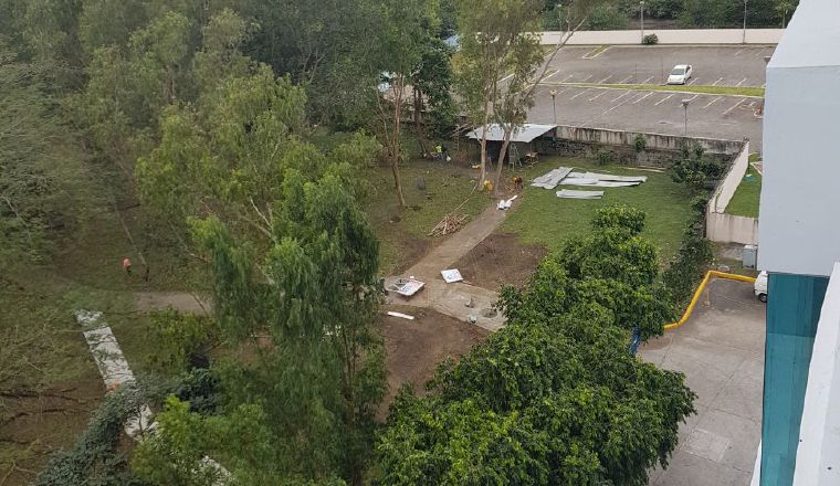 Trabajos en el  parque, antes de la reunión.