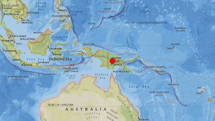 El sismo de 7.5 grados de magnitud se registró a una profundidad de 35 kilómetros y con epicentro a unos 90 kilómetros al sur de Porgera, en la provincia de Enga.