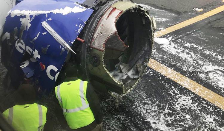Motor dañado del vuelo 1380 de Southwest Airlines. EFE/Cortesía Amanda Bourma