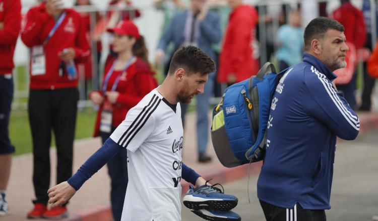 Messi durante los entrenamientos del seleccionado argentino que se prepara para su debut en el Mundial de Rusia 2018. /Foto AP