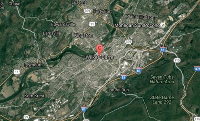 El área de Wilkes-Barre, es la más afectada por el fenómeno natural. Mapa de Google