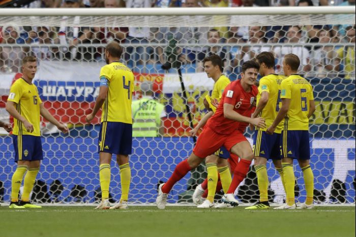 Harry Maguire autor del primer gol de Inglaterra ante Suecia. Foto EFE