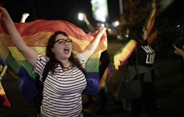 Cientos de personas a favor de los derechos de la comunidad LGBTI, celebran en las calles. Foto: EFE 