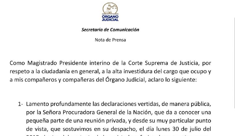 Carta del presidente de la Corte Suprema de Justicia