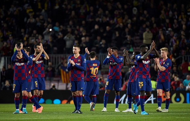 Jugadores del Barcelona. Foto:EFE