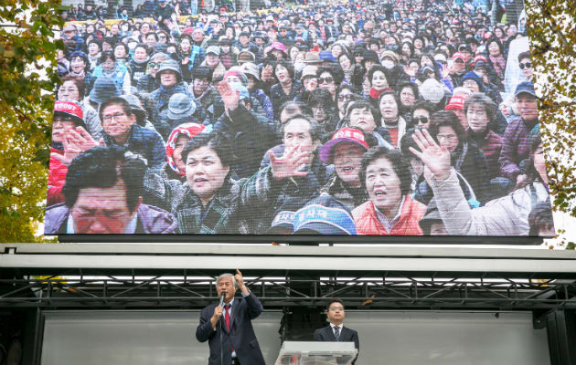 El Reverendo Jun Kwang-hoon ha explotado un miedo a Corea del Norte y el descontento creciente por la economía. Foto/ Jean Chung.