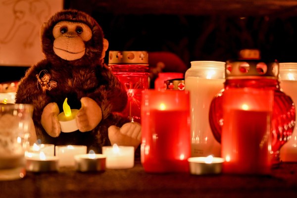 Las personas colocaron velas y peluches en el área del zoológico en el que ocurrió el incendio. FOTO/AP