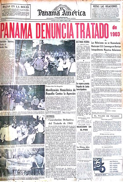 Copia de la portada del diario Panamá América, viernes 10 de enero de 1964.