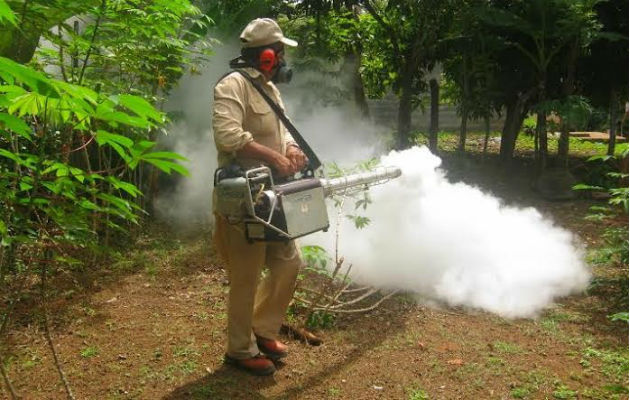 Se visten de fumigadores para ingresas a las residencias. Foto: Mayra Madrid. 